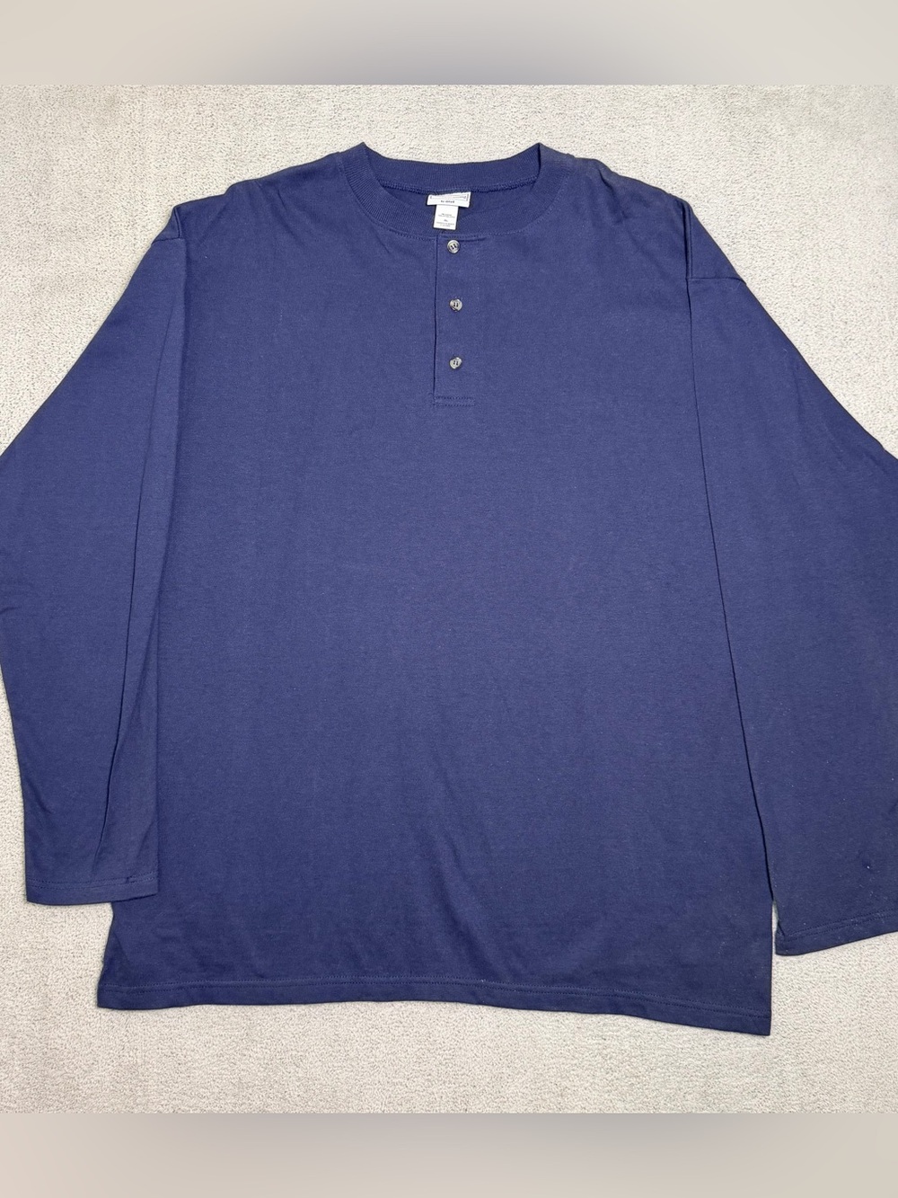 Vintage Anvil Cotton Deluxe Henley Shirt Men’s XL Navy Blue Long Sleeve Pullover
